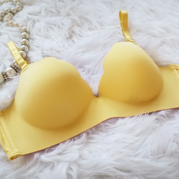 Yellow + Pink mermaid scallops wireless duo colored push-up bra - Picture 1 of 3